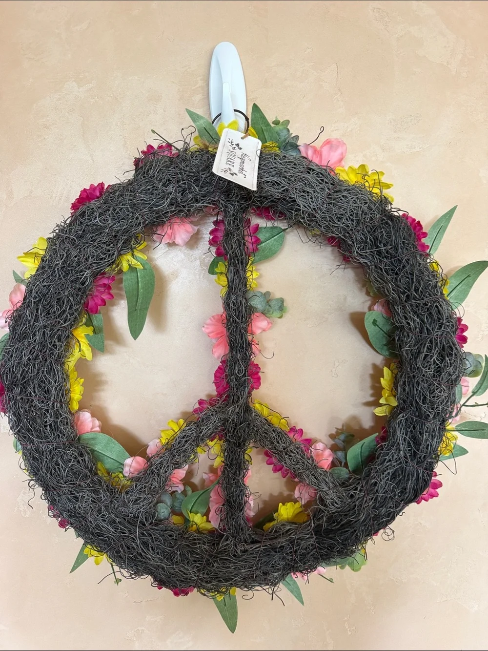 Floral Peace Sign Wall Decor - Pink, Yellow & Green
